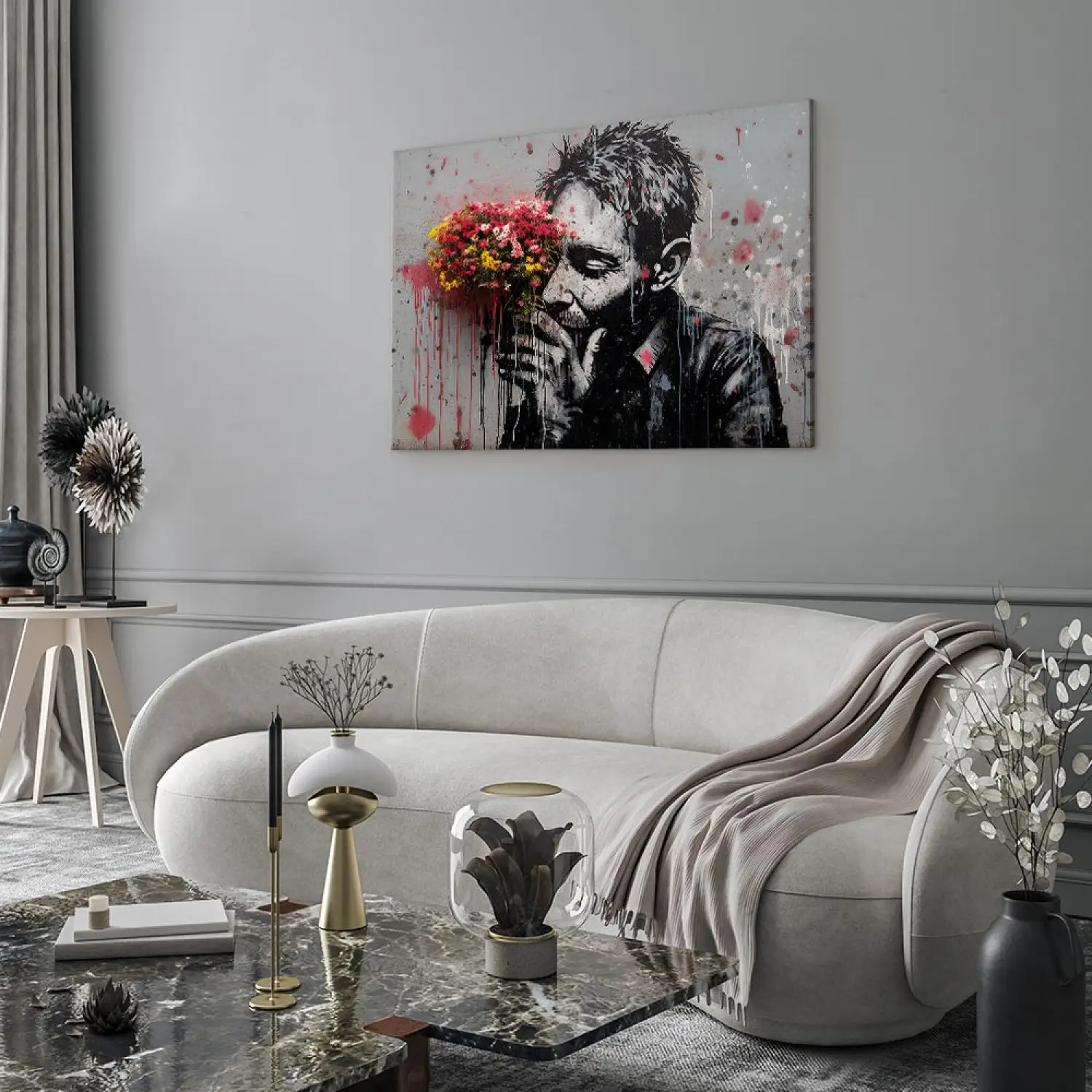 dsdsgog Rouge Rose Fleur Mains Graffiti Street Art Abstrait Affiche Wall Art pour Salon Home Decor Art Toile Peinture Imprime 60x60cm Sans Cadre