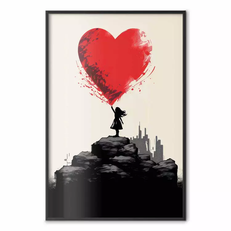 Cœur rouge - fille avec ballon dans le style Banksy