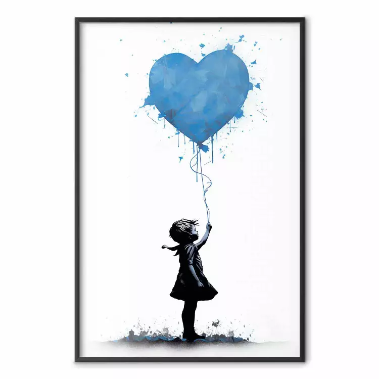 Cœur bleu - fresque avec ballon inspirée de Banksy