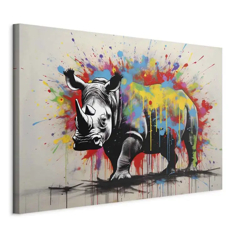 Rhinocéros coloré - une fresque murale avec un animal de style Banksy