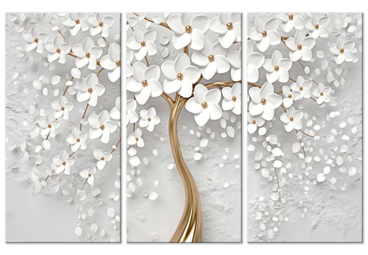 Tableau sur toile Magic Magnolia - A Flowered White Tree With Golden Accents