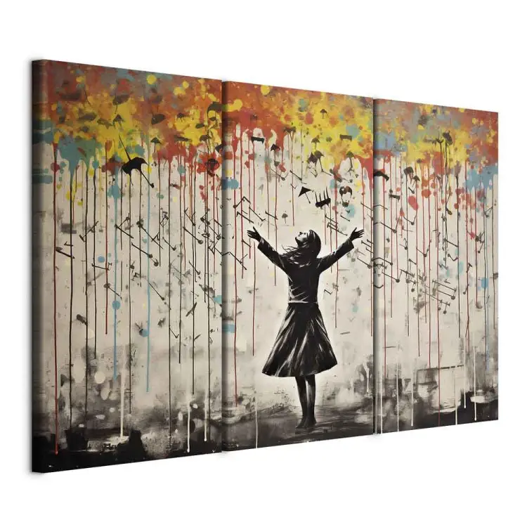 Chanson pluvieuse - graffiti coloré avec femme dans le style de Banksy