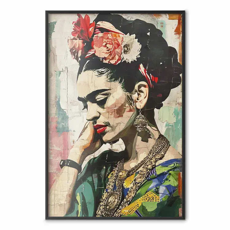 Portrait de profil - Frida Kahlo sur fond de mur fissuré