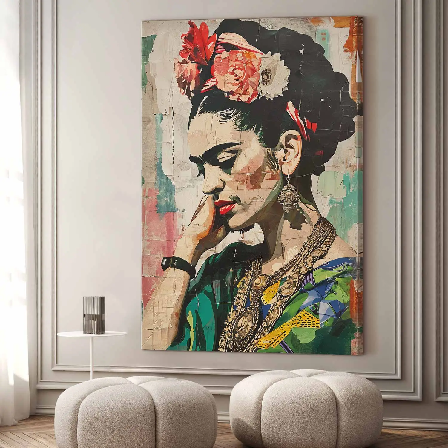 Tableau Frida Kahlo Riant - Toile 60x90cm Sur Châssis Bois - Impression Haute Qualité Kunstgestalten24