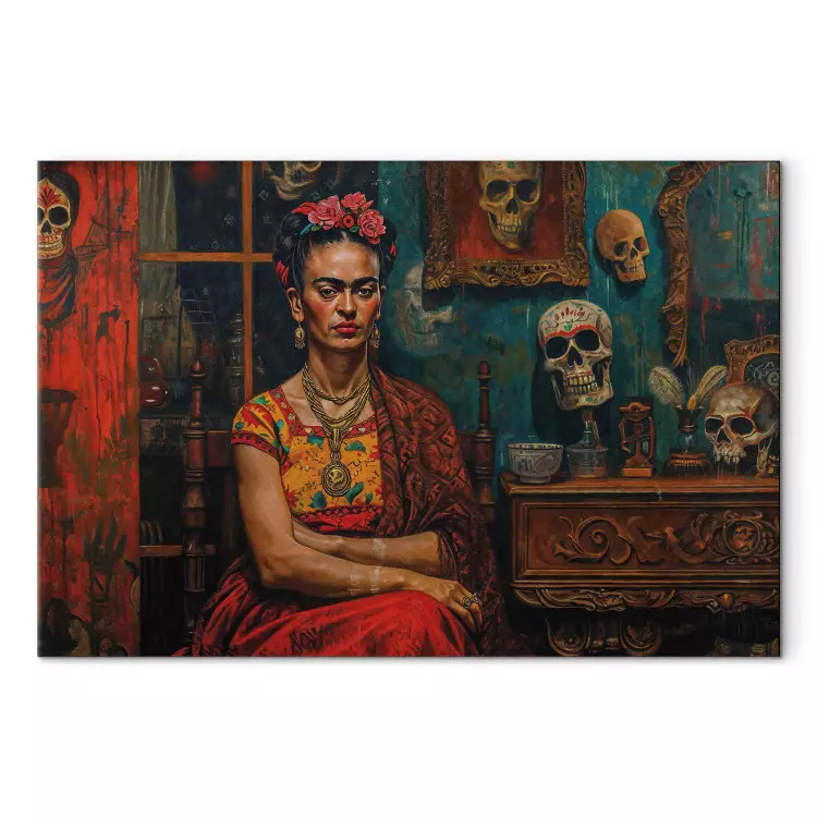 Frida Kahlo - composition peintre assise avec crânes