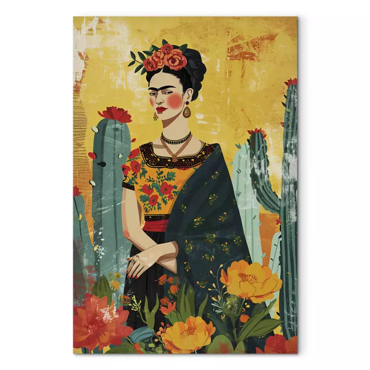 Frida Kahlo - représentation artistique de l'artiste avec des cactus