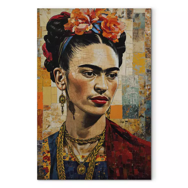 Frida Kahlo - portrait inspiré de Klimt sur fond de mosaïque