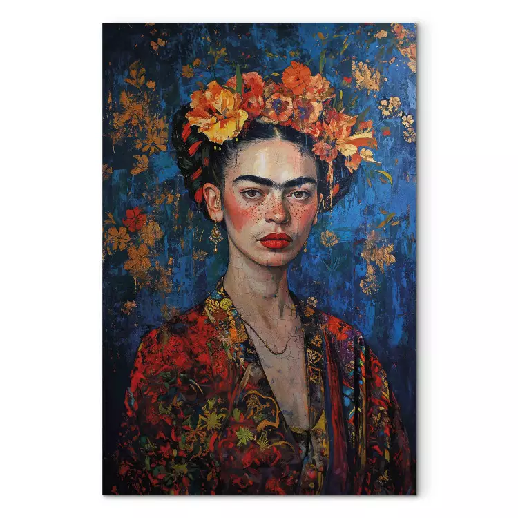 Portrait de Frida - composition de style Klimt sur fond bleu foncé