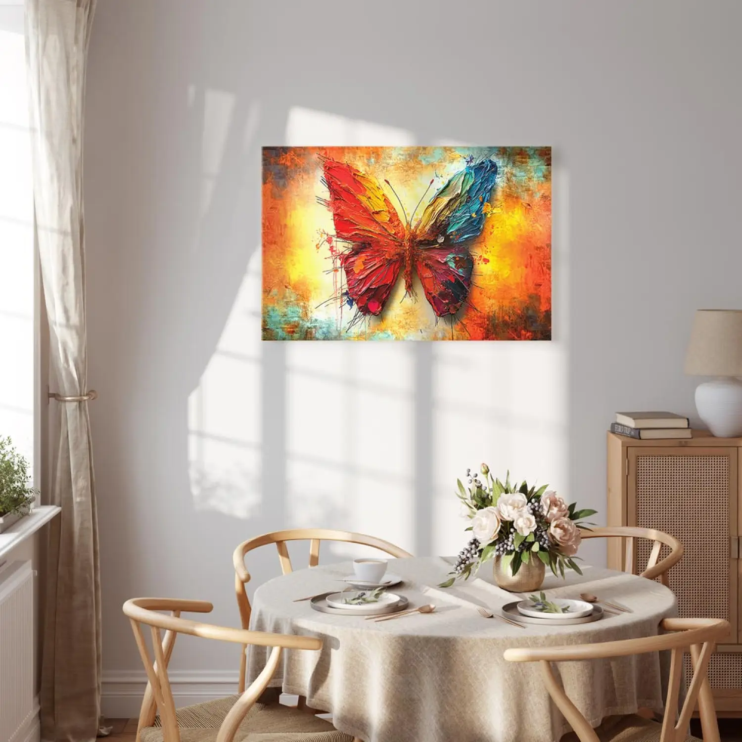 Poster ARTTOR 50x70cm – Oiseau, Papillon Et Fleurs – Décoration Murale Botanique Rose