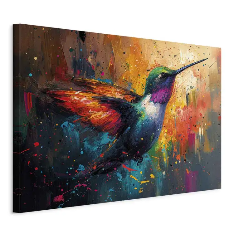 Oiseau en vol - vision artistique d'un colibri sur un fond pictural
