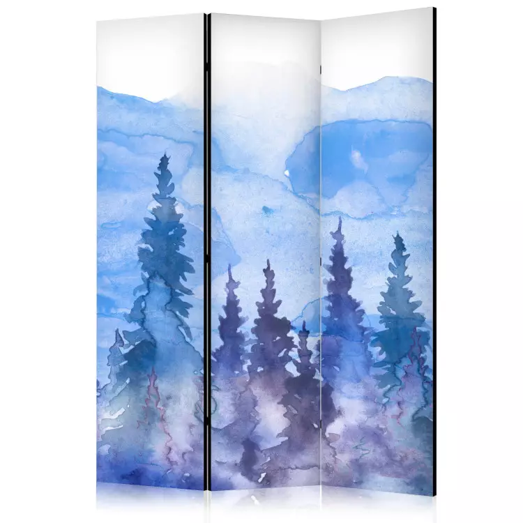Paysage aquarelle - forêt de sapins cobalt sur fond de montagnes