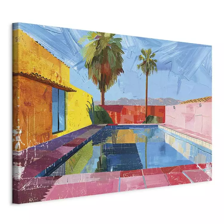 Piscine colorée - palmiers tropicaux et murs colorés près de l'eau