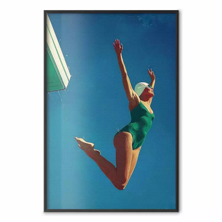 Euphorie céleste - une femme en maillot de bain vert dans les airs