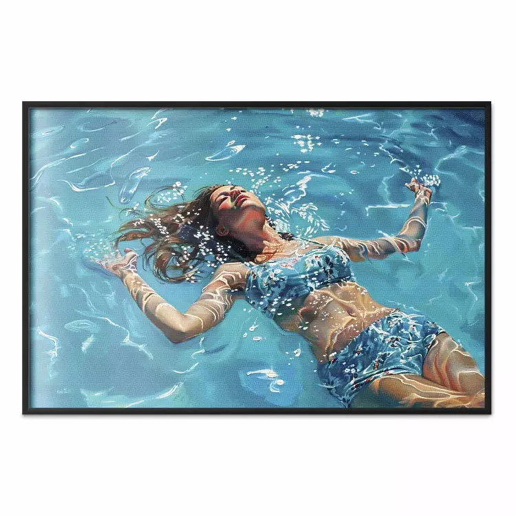 Relaxation bleue - une femme flottant au soleil