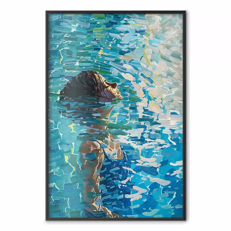 Méditation bleue - femme dans l'eau entourée de reflets lumineux