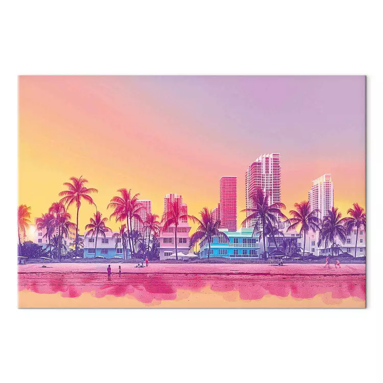 Neon Beach - Bâtiments colorés et palmiers au coucher du soleil