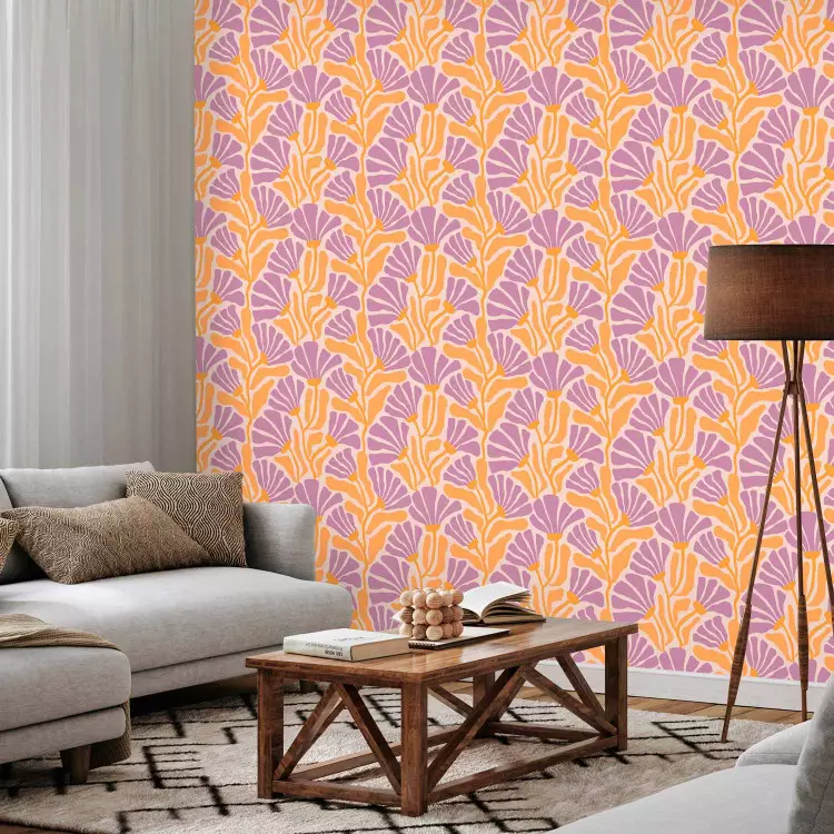 Abstraction florale - motif floral violet et orange