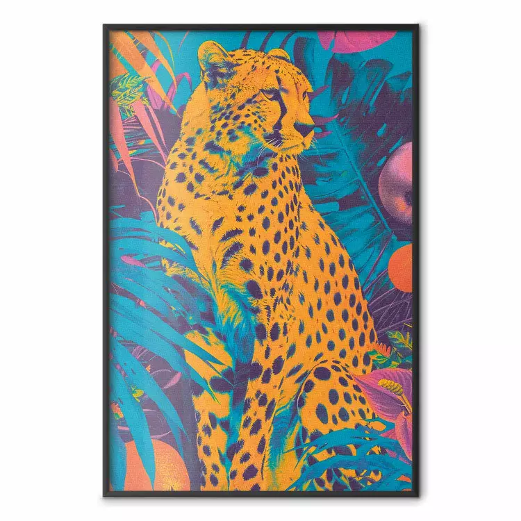 Motif exotique - guépard néon et décor tropical