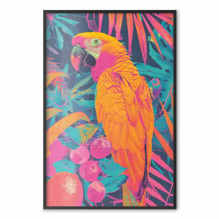 Oiseau exotique - perroquet néon avec feuillage tropical