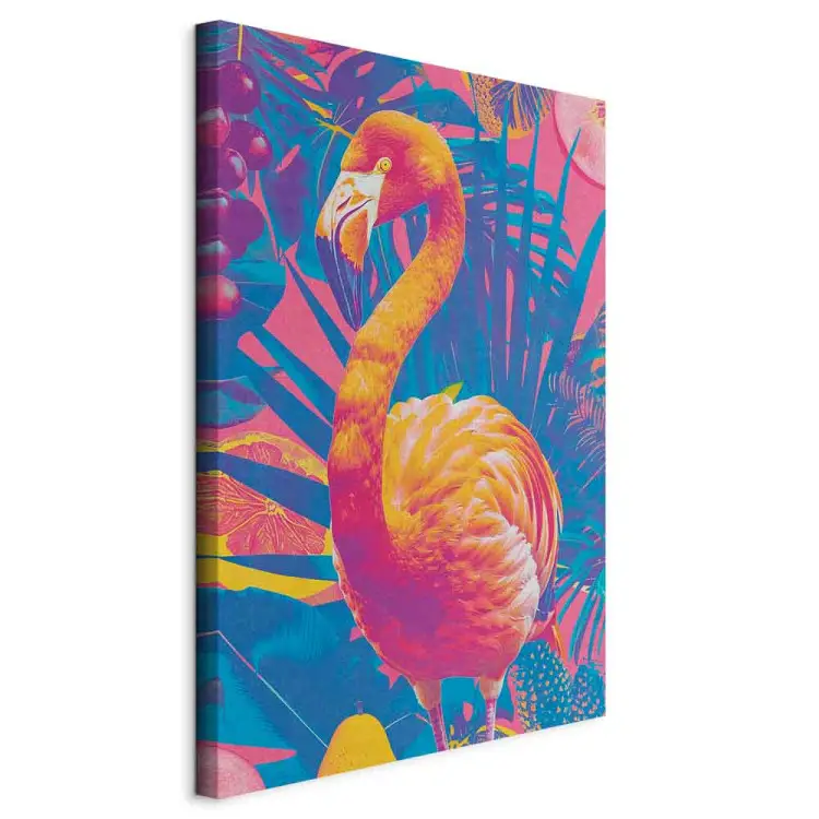 Flamant coloré - oiseau exotique avec feuilles et fruits