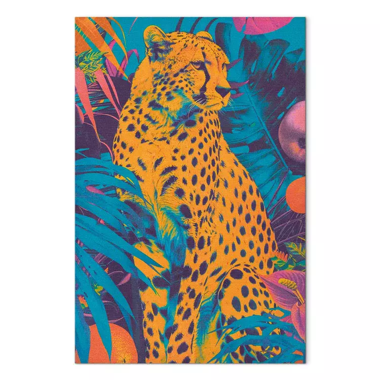 Guépard pop-art - chat sauvage coloré avec plantes tropicales