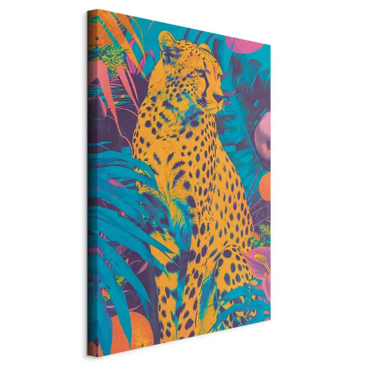 Guépard pop-art - chat sauvage coloré avec plantes tropicales