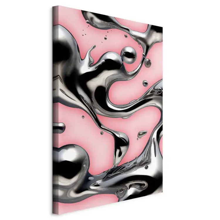 Métal liquide - formes abstraites en argent sur fond rose