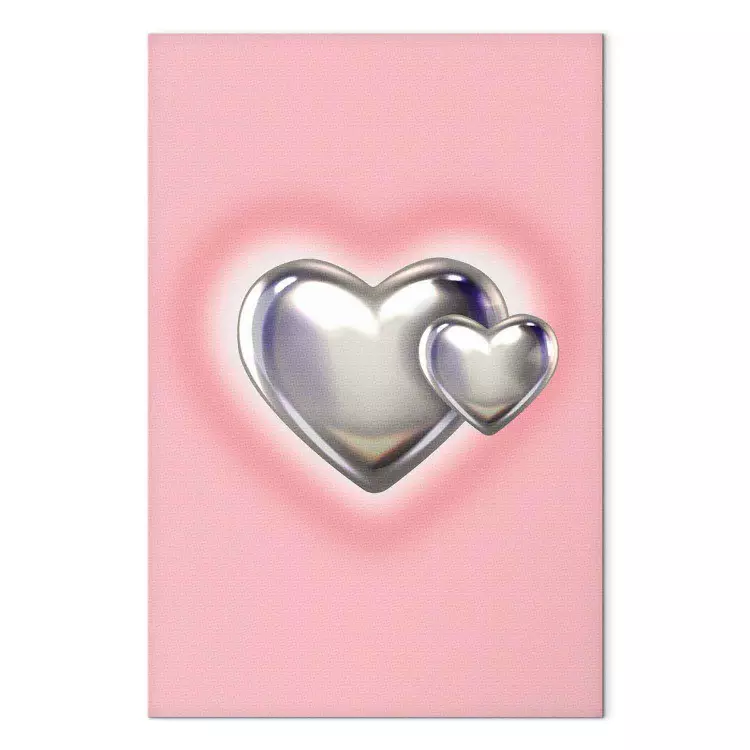 Coeurs métalliques - figures argentées sur un fond rose subtil