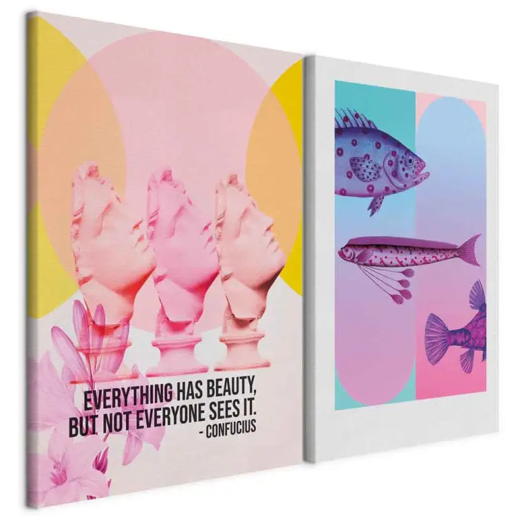 Compositions fantaisistes - poissons et sculptures avec citations