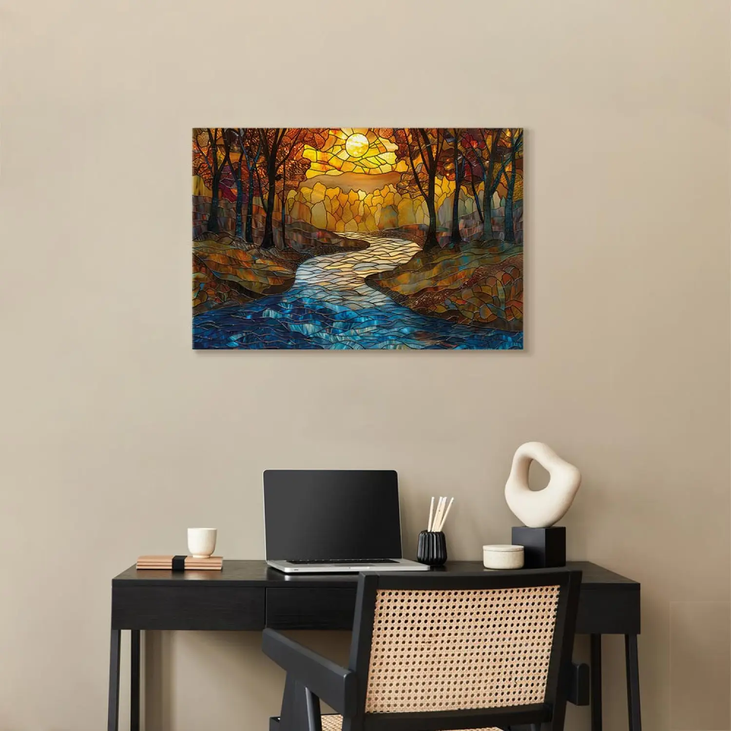 Tableau Déco Moderne 'Automne Au Bord Du Lac' - Impression Sur Toile Tendue, Faite Main Au Royaume-Uni