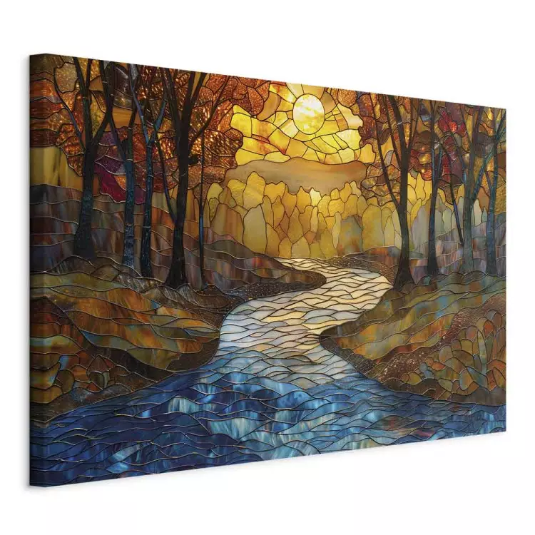 Rivière en automne - Paysage en mosaïque, arbres inspirés de Klimt