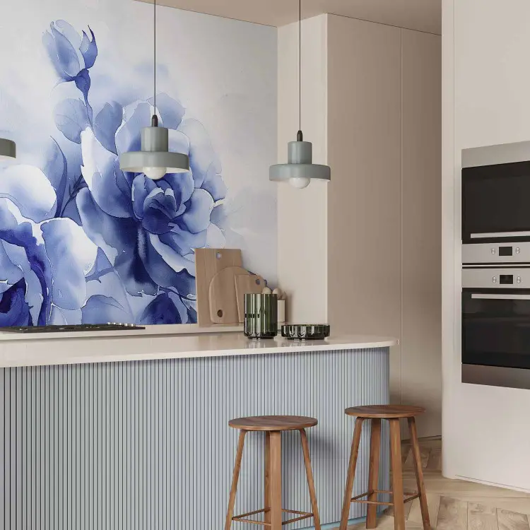 Roses bleues - compositions subtiles à l'aquarelle avec des feuilles