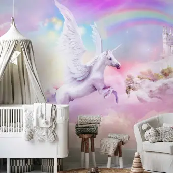 Tapisserie Murale Vintage ATC 80's Licorne Cabrée Arc-en-ciel Velours 53x34 Style Rétro