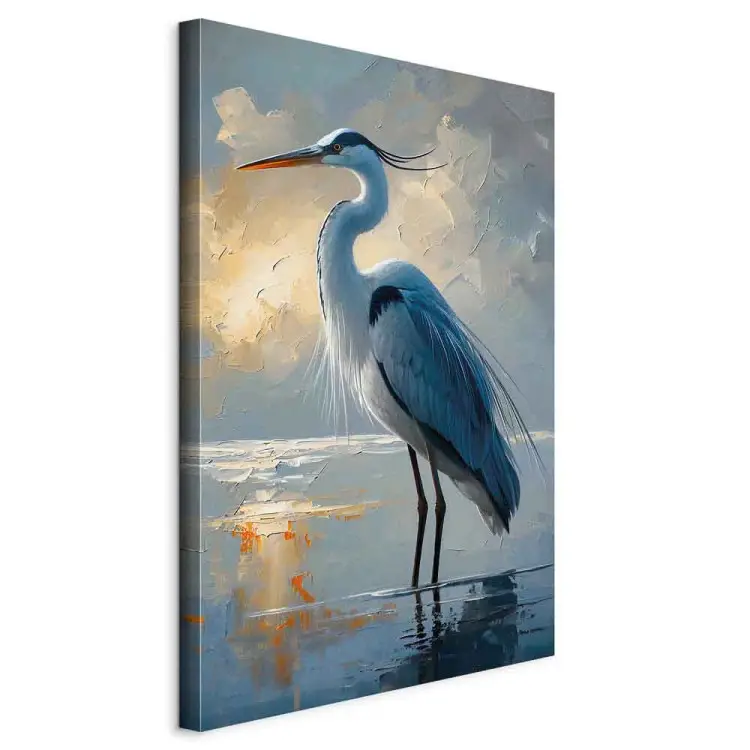 Héron sur un lac - Couleurs subtiles du lever du soleil et oiseau dans l'eau