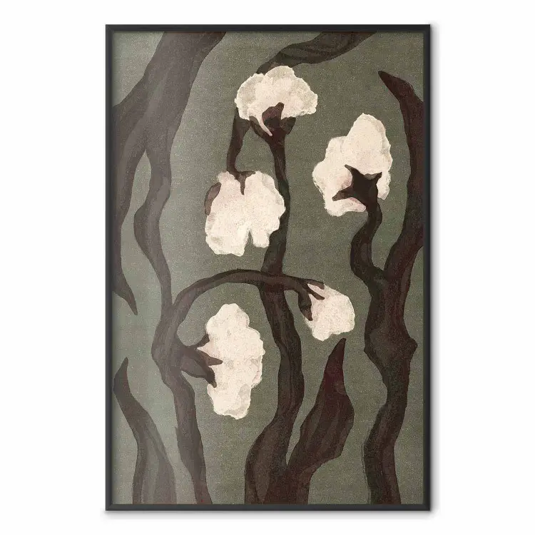 Fleurs de nuit - illustration de coton sur fond vert texturé