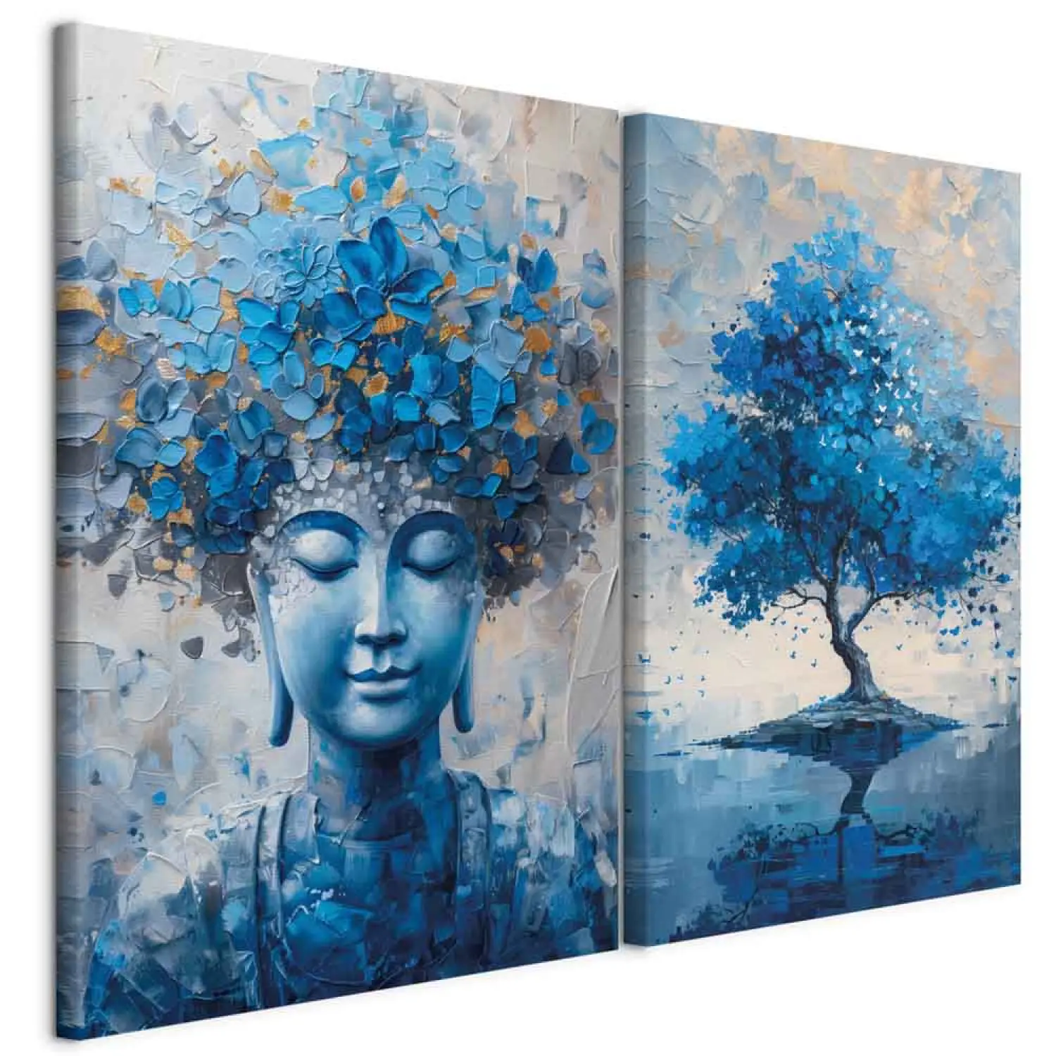 Cadre En Toile Bouddha – 40x40 Cm – Rose – Toile Et Bois – Neuf