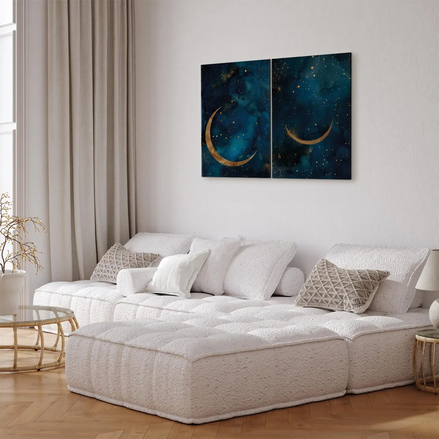 Impression d'art mural Boho avec lune et fleur | Vecteur Premium