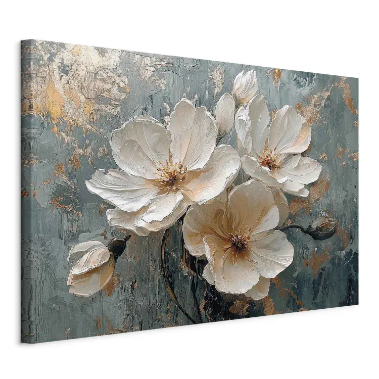Pommier blanc - fleurs sur fond bleu doré