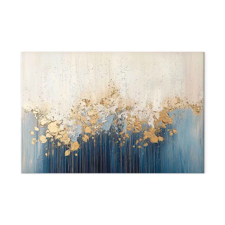 Vague et lumière - abstraction bleu-blanc avec éléments dorés