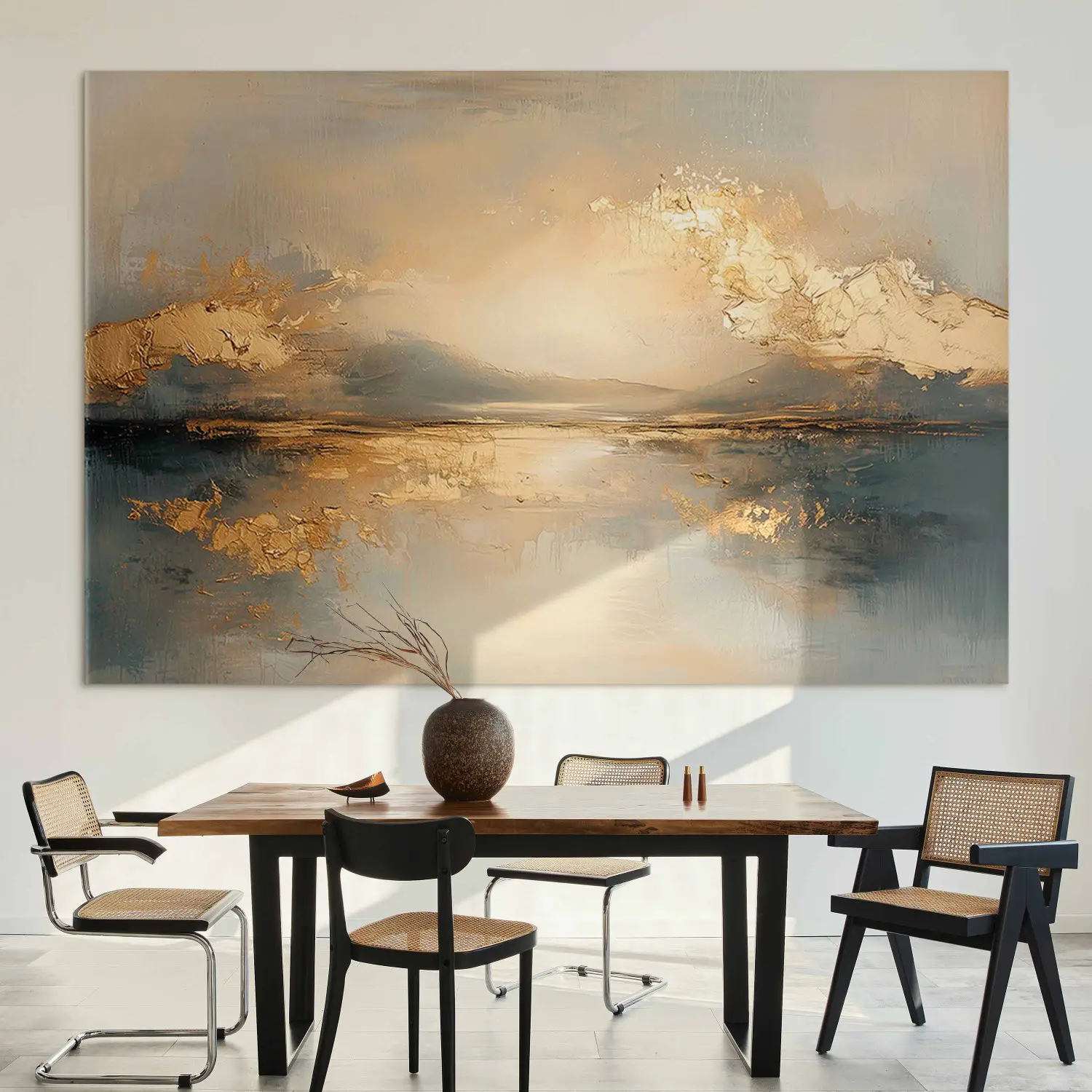 Affiche Toile Moderne - Paysage Doré Abstrait - Décoration Murale Art Déco