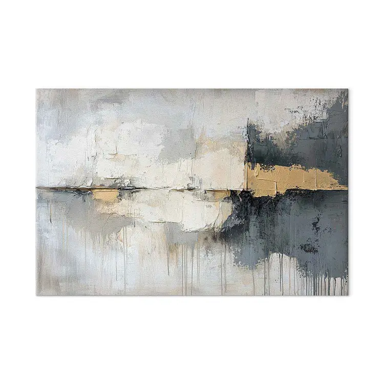 Peinture grise - abstraction avec touches dorées sur fond texturé