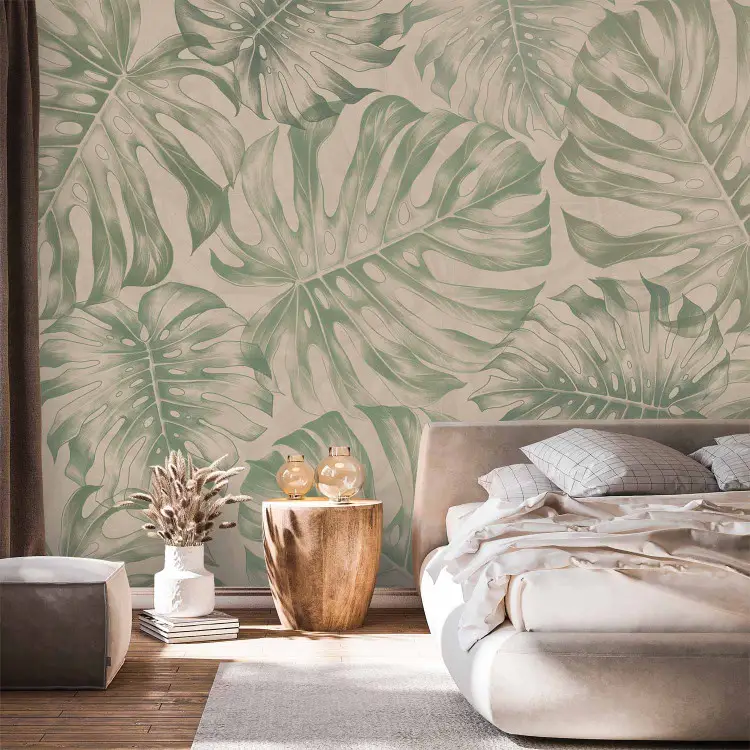 Feuilles de monstera - motif végétal dans des tons de vert atténué
