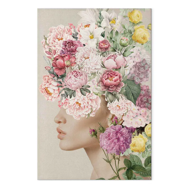 Dans la couronne florale - profil subtil d'une femme entourée de roses et de lys
