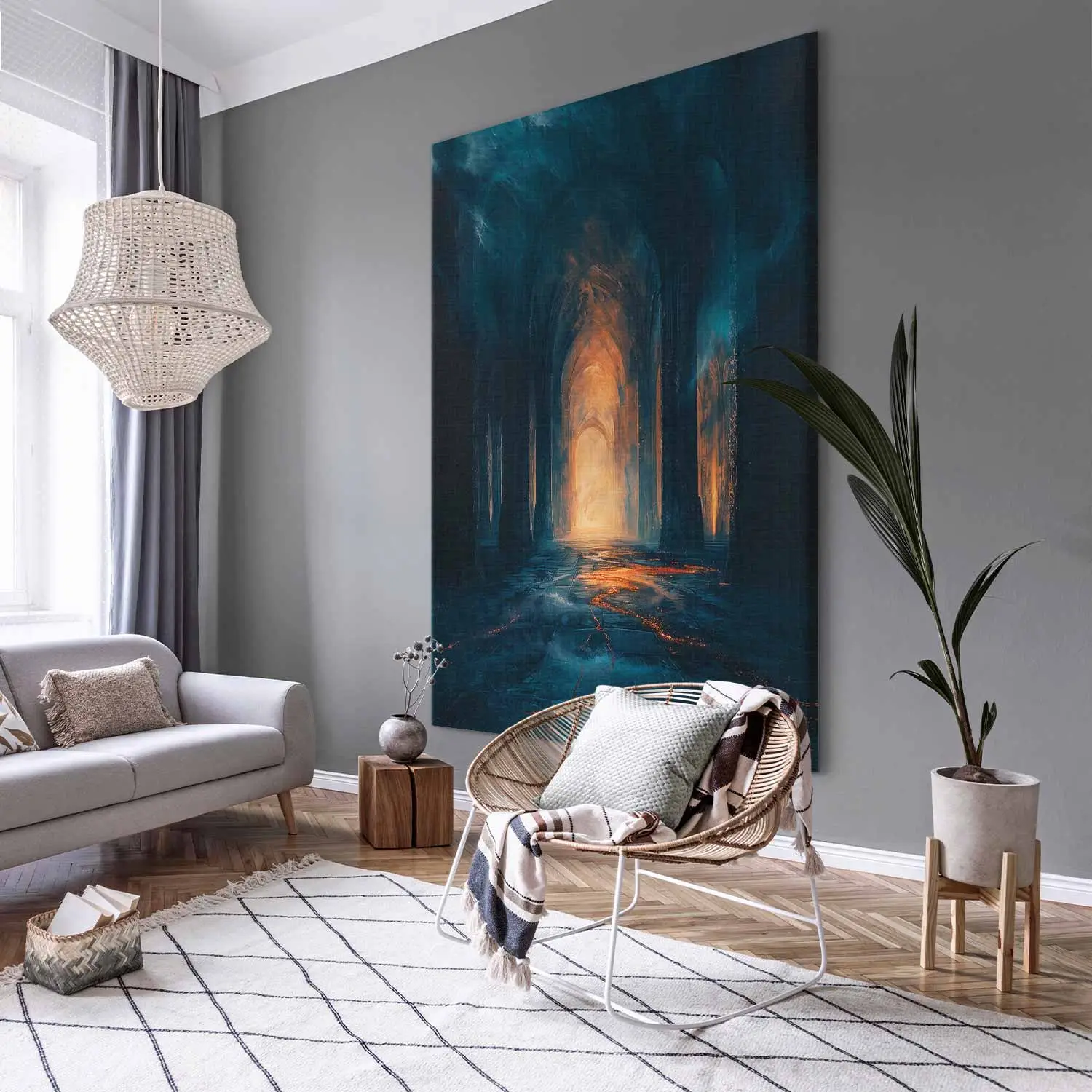 Tapisserie Murale Gothique Baphomet Squelette Tarot - Décoration Noir Blanc 60x40 Cm