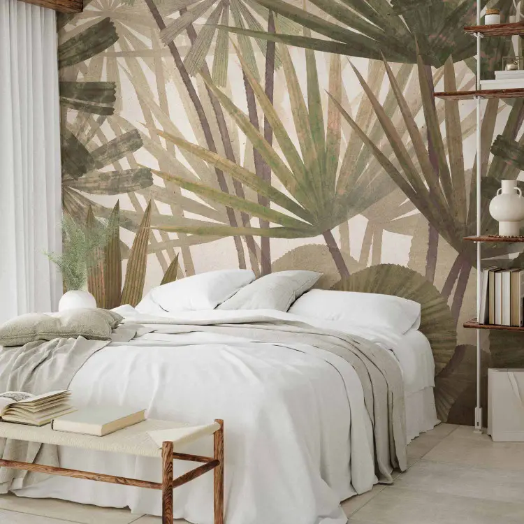 Éventails tropicaux - feuilles de palmier denses en bruns et verts