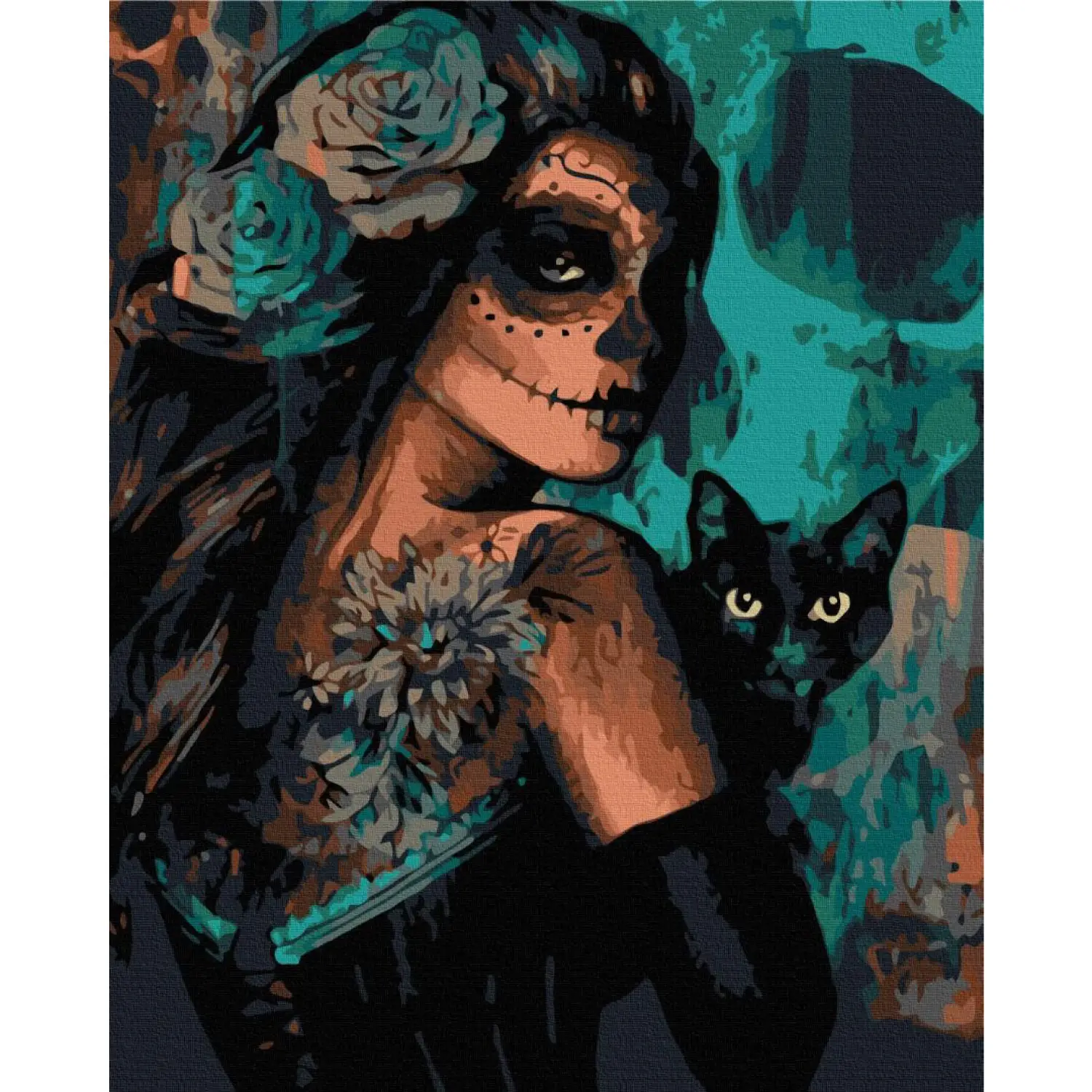 Kit Peinture Par Numéros Adulte - Crâne Halloween Sur Toile 20x30cm Avec 3 Pinceaux