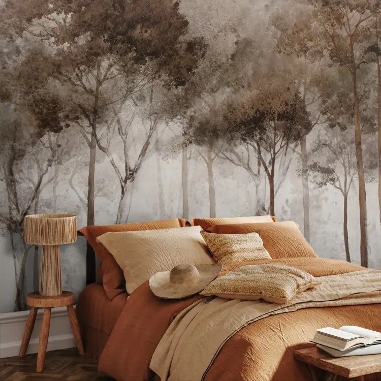Forêt sépia - un paysage pictural d'arbres dans des tons bruns de brouillard