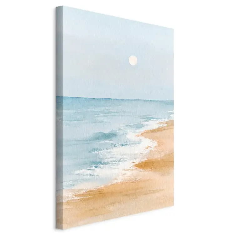Plage aquarelle - vagues calmes sous un ciel lumineux