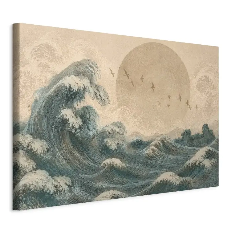La vague japonaise – l'élément mer, les oiseaux et le grand soleil