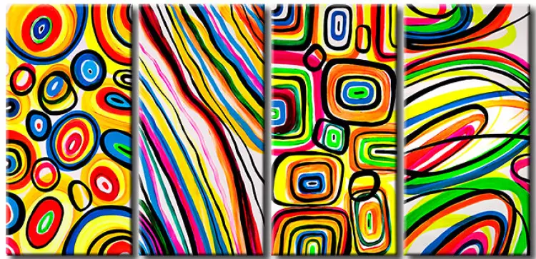 Illusion (4 pièces) - abstraction colorée avec motifs sur fond blanc